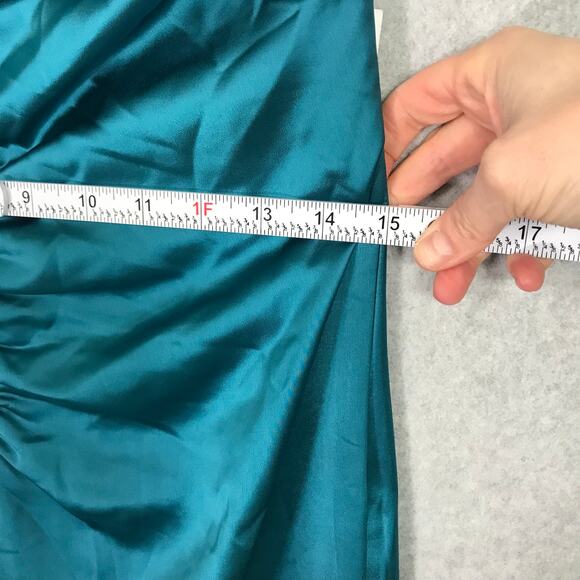 Jason Wu Midi Slip Dress Large‎ Blue Satin Ruched Strappy Silky Criss Cross Back - Picture 12 of 12